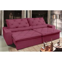 Sofá Lisboa 2,92m Retrátil, Reclinável com Molas no Assento Suede Grafiato Vinho - Cama InBox