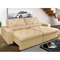 Sofá Magnum 3,02m Retrátil, Reclinável Molas no Assento e Almofadas  Suede Bege - Cama InBox