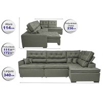 Sofá de Canto Retrátil e Reclinável com Molas Cama inBox Platinum 3,40x2,36 Tecido Suede