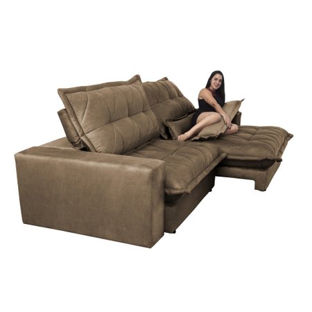 Sofa Retrátil e Reclinável 2,52m com Molas Ensacadas Cama inBox Soft Tecido Suede Castor