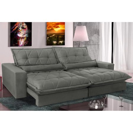 Sofa Retrátil e Reclinável 2,52m com Molas Ensacadas Cama inBox Soft Tecido Suede Cinza
