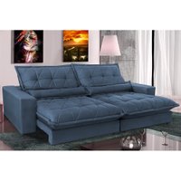 Sofa Retrátil e Reclinável 2,92m com Molas Ensacadas Cama inBox Soft Tecido Suede Azul