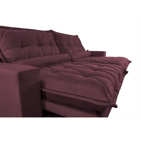 Sofa Retrátil e Reclinável 2,32m com Molas Ensacadas Cama inBox Soft Tecido Suede Vinho