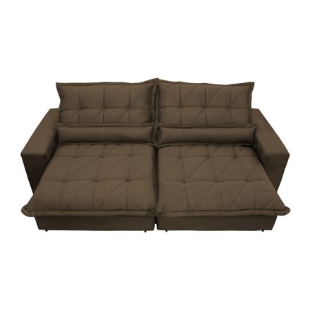 Sofa Retrátil e Reclinável 2,92m com Molas Ensacadas Cama inBox Soft Tecido Suede Café