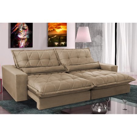 Sofa Retrátil e Reclinável 2,92m com Molas Ensacadas Cama inBox Soft Tecido Suede Castor