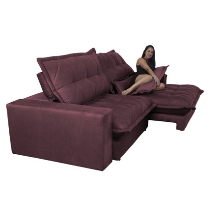 Sofa Retrátil e Reclinável 2,92m com Molas Ensacadas Cama inBox Soft Tecido Suede Vinho