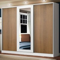 Guarda Roupa Casal 100% MDF Madesa Eros 3 Portas de Correr com Espelho - Branco/Rustic/Branco