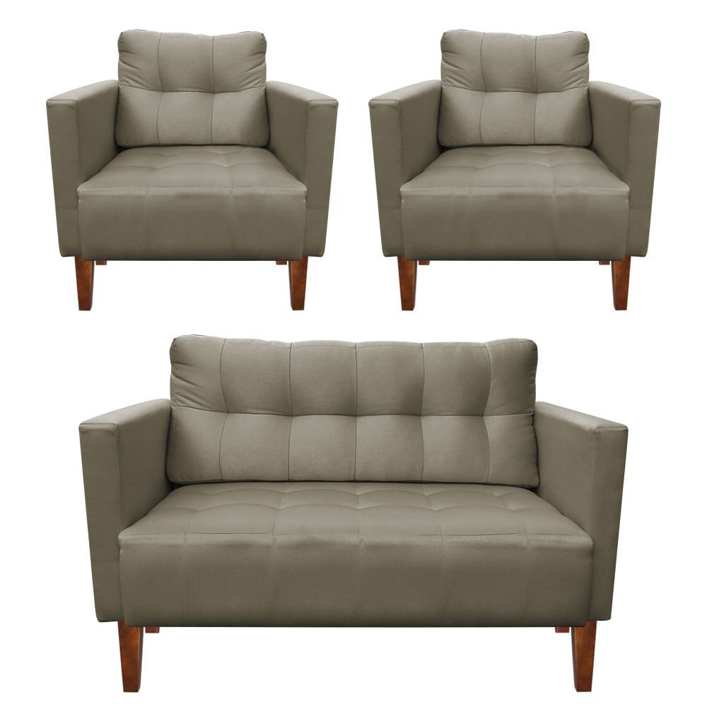 Kit Sofá Retrô Namoradeira 2 Lugares e 02 Poltronas Livia Suede Marrom