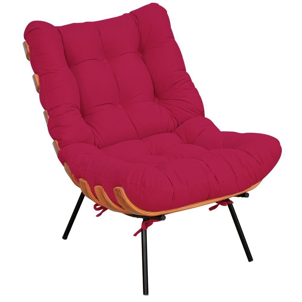 poltrona costela com puff sala de estar suede pink lyam decor