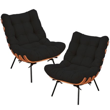 kit 02 poltronas decorativas sala de estar costela suede preto lyam decor