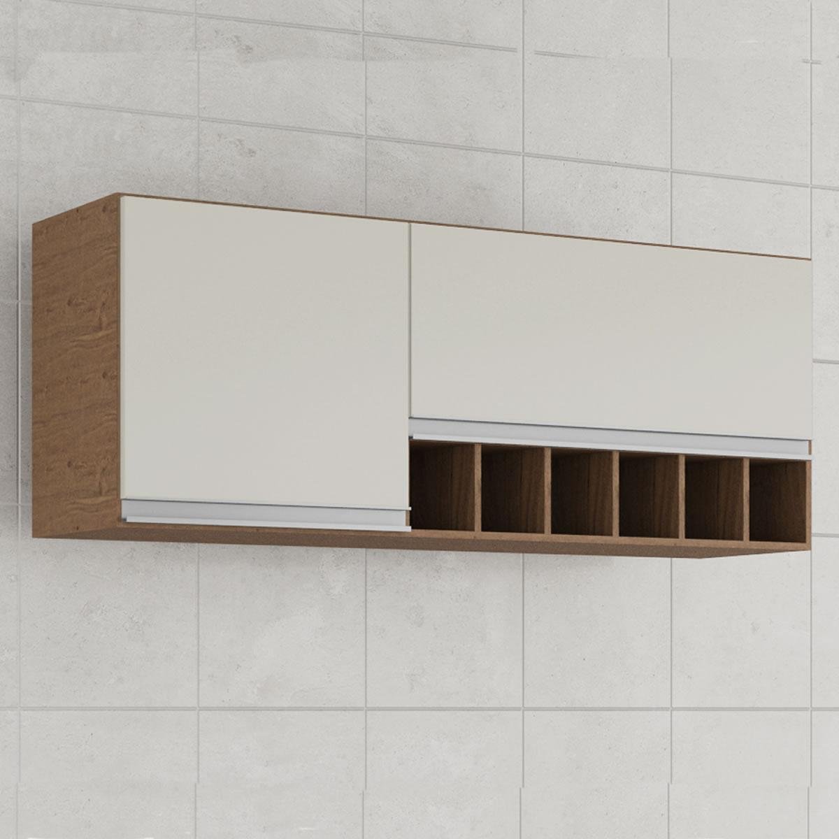 Armario De Cozinha Aereo 100 Mdf Prisma 134 Cm Amendoa Off White Mgm Colombo