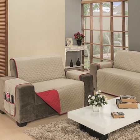 Protetor Sofa De 4 Lugares King Impermeavel Caqui E Vermelho Colombo