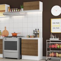 Kit Madesa Topazio 60 cm 2 Portas com Armário Aéreo e Balcão - Branco/Rustic