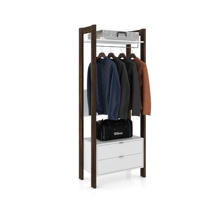 Closet Com Sapateira Armario Com Cabideiro Prateleiras E Puff Branco E Nogal Colombo