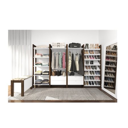 Closet Com Sapateira Armario Com Cabideiro Prateleiras E Puff Branco E Nogal Colombo
