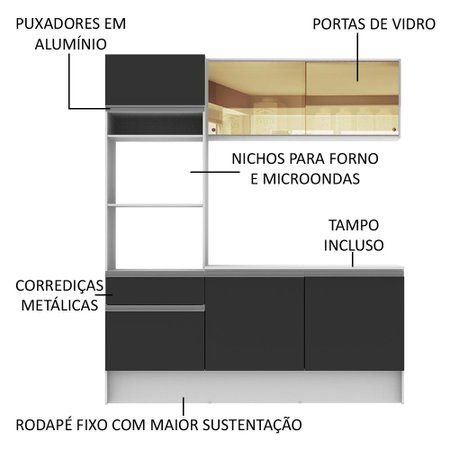 Cozinha Compacta Madesa Diamante Com Balcao Tampo Armario Colombo