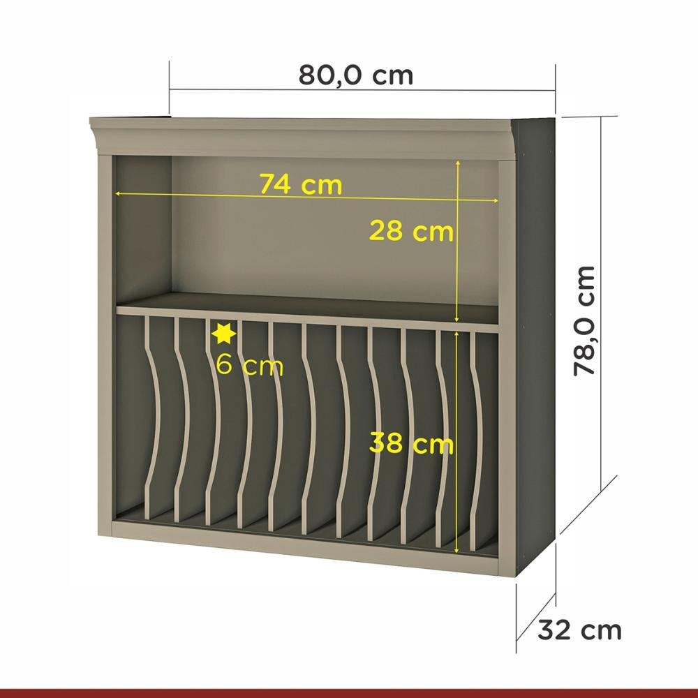 Armario De Cozinha Camponesa Com Nicho Prato 80 Cm Fendi Freijo Nesher Colombo