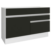 Balcão Gabinete de Pia Armário de Cozinha 120 cm 1 Porta 2 Gavetas Rustic/Preto Glamy Madesa