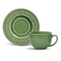 Xícara de Chá com pires Cerâmica Roma 6 peças Porto Brasil - Verde Sálvia