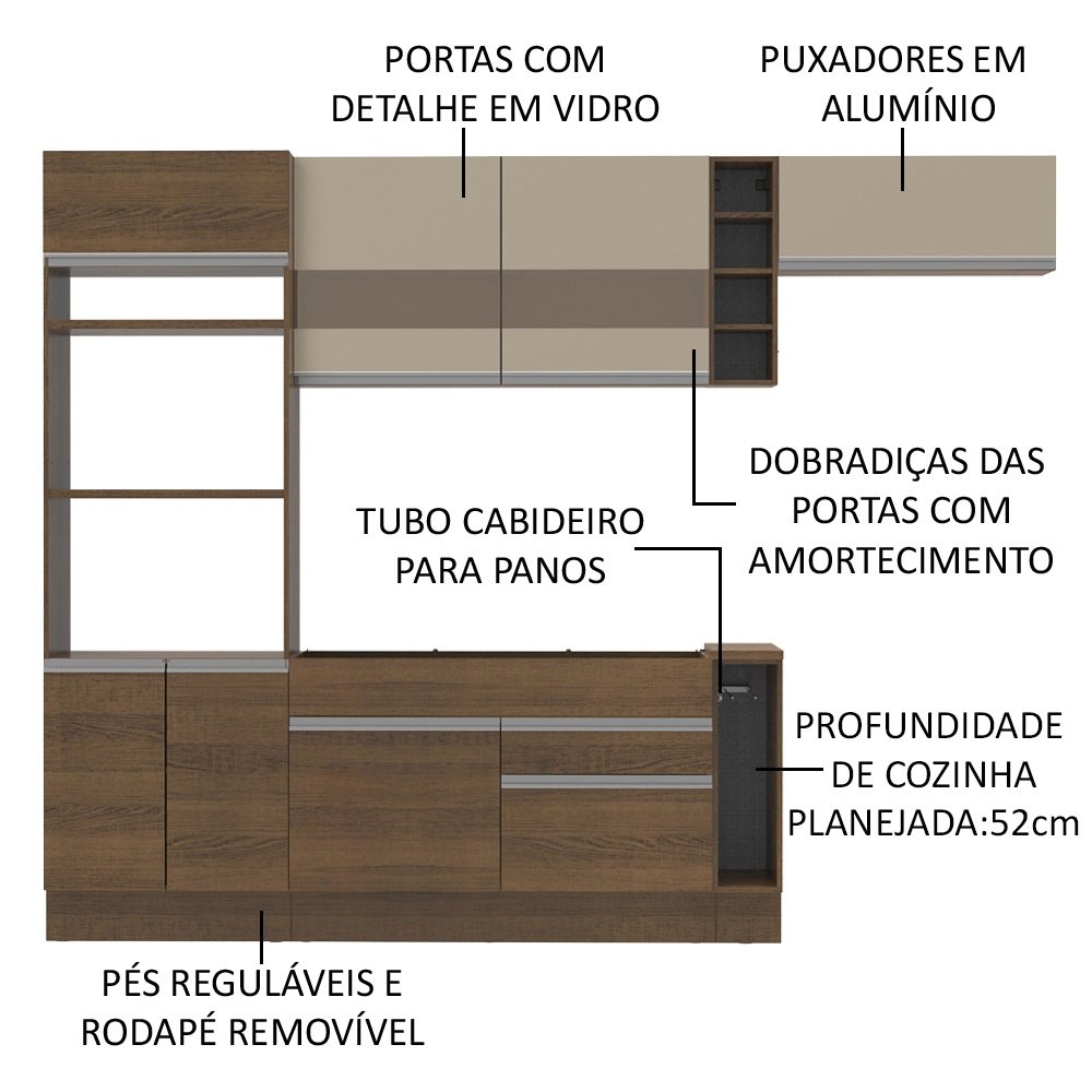 Cozinha Completa Madesa Safira com Armário e Balcão (Sem Tampo e