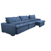 Sofá Lisboa 3,52m Retrátil, Reclinável com Molas no Assento e Almofadas Lombar Tecido Suede Azul