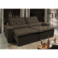 Sofá Lisboa 2,72m Retrátil, Reclinável com Molas no Assento Tecido Suede Grafiato Café - Cama InBox