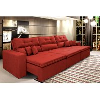 Sofá Cairo 4,12m Retrátil, Reclinável Molas no Assento e 6 Almofadas Suede Vermelho - Cama InBox