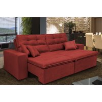 Sofá Cairo 2,72m Retrátil, Reclinável Molas no Assento e 4 Almofadas Suede Vermelho - Cama InBox