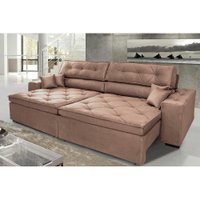 Sofá Austin 2,22m Retrátil, Reclinável com Molas no Assento e Almofadas, Tecido Suede Castor