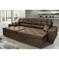 Sofá Austin 2,22m Retrátil, Reclinável com Molas no Assento e Almofadas, Tecido Suede Café