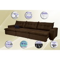 Sofá Austrália 3,52m Retrátil, Reclinável, Molas e Pillow no Assento Tecido Suede Café Cama InBox
