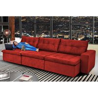 Sofá Austrália 4,12m Retrátil, Reclinável, Molas e Pillow no Assento Tecido Suede Vermelho Cama InBox