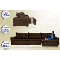 Sofá Austrália 3,82m Retrátil, Reclinável, Molas e Pillow no Assento Tecido Suede Café Cama InBox