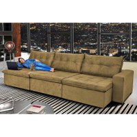 Sofá Austrália 3,82m Retrátil, Reclinável, Molas e Pillow no Assento Tecido Suede Castor Cama InBox