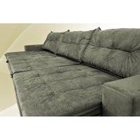 Sofá Austrália 3,52m Retrátil, Reclinável, Molas e Pillow no Assento Tecido Suede Cinza Cama InBox