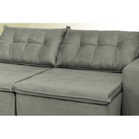 Sofá Austrália 3,12m Retrátil, Reclinável, Molas e Pillow no Assento Tecido Suede Cinza Cama InBox