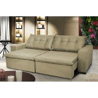 Sofá Austrália 2,72m Retrátil, Reclinável, Molas e Pillow no Assento Tecido Suede Castor Cama InBox