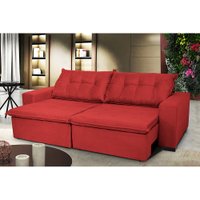 Sofá Austrália 2,72m Retrátil, Reclinável, Molas e Pillow no Assento Tecido Suede Vermelho Cama InBox