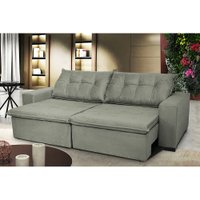 Sofá Austrália 2,32m Retrátil, Reclinável, Molas e Pillow no Assento Tecido Suede Cinza Cama InBox