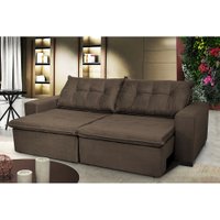 Sofá Austrália 2,12 Mts Retrátil, Reclinável Com Molas e Pillow no Assento Suede Café - Cama InBox