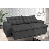 Sofá Retrátil e Reclinavel Oklahoma 2,22 Mts Com Molas e Pillow no Assento Suede Cinza - Cama InBox