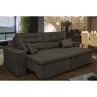 Sofá Cairo 2,02m Retrátil, Reclinável com Molas no Assento e 4 Almofadas Suede Café - Cama InBox