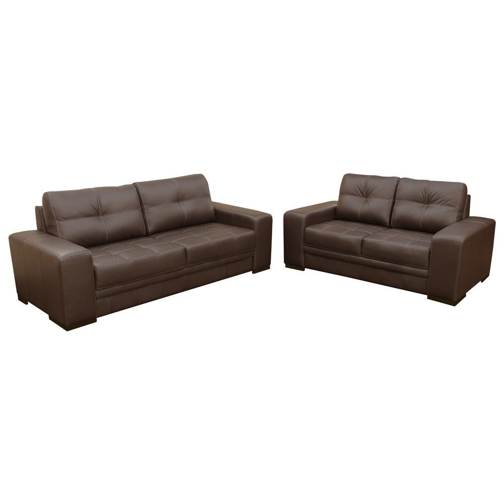 Jogo de Sofá 2 e 3 Lugares Sala de Estar Milano Couro Marrom Gran Belo