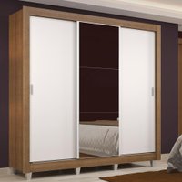 Guarda Roupa Casal Madesa Lyon 3 Portas de Correr com Espelho 2 Gavetas com Pés - Rustic/Branco