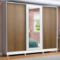 Guarda Roupa de Casal, 100% MDF - Madesa Eros, com 3 Portas de Correr com Espelho com Pés