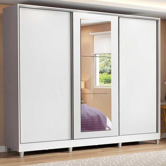 Guarda Roupa de Casal - 100% MDF, Madesa Eros 3 Portas de Correr com Espelho e com Pés