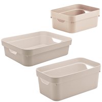 Conjunto 3 Caixas Organizadoras Multiuso Cesto Brinquedos Com Alça Bege