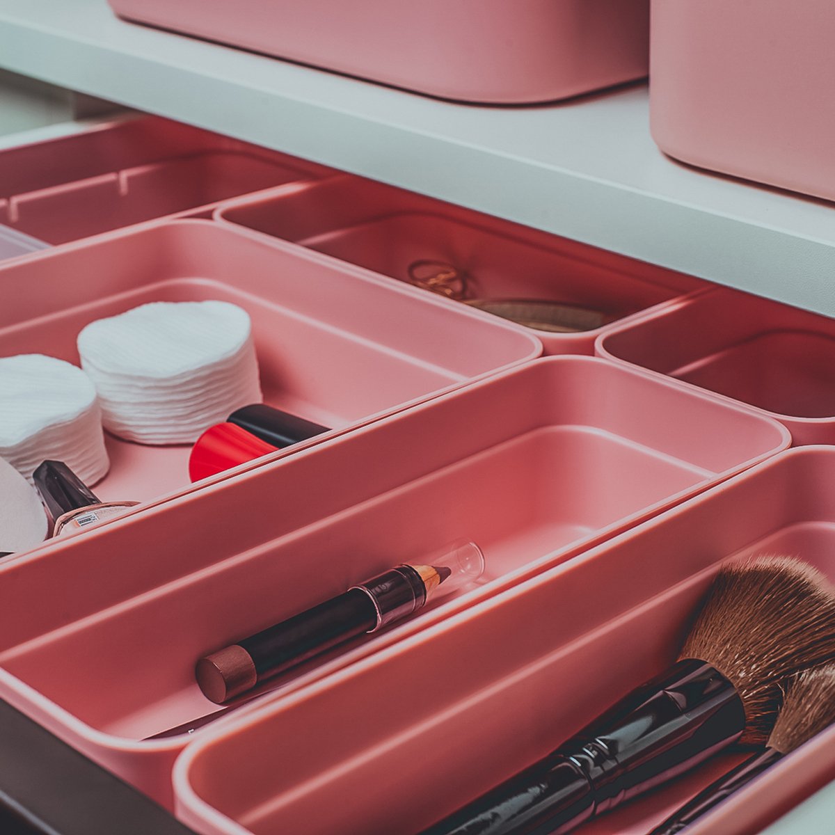 Kit 4 Organizador De Gavetas Para Armário Cozinha Ou Quarto Rosa Quartzo