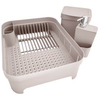 Kit Pia Cozinha Escorredor Pratos Lixeira 2,5L Porta Detergente Bege