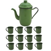 Bule Café Esmaltado 1,25 Litros e 12 Xícaras 70ml Tradicional - Verde Botânico
